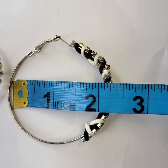 Black and White Hoop Earrings With Crystals - Picture 4 of 7